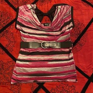 Pink & Black Belted Lace IZ Byer Blouse (Size XL)